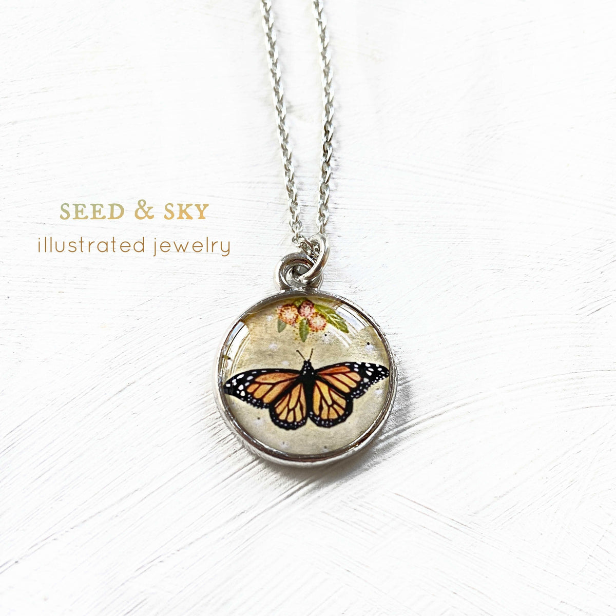 Monarch Butterfly Silver Necklace