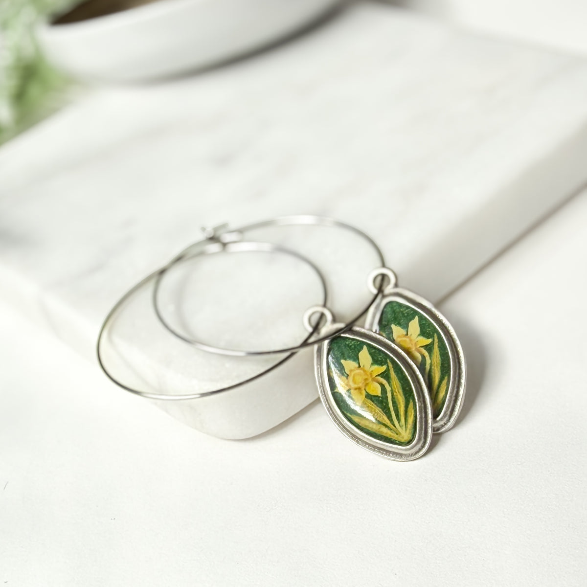 Green Daffodil Earrings