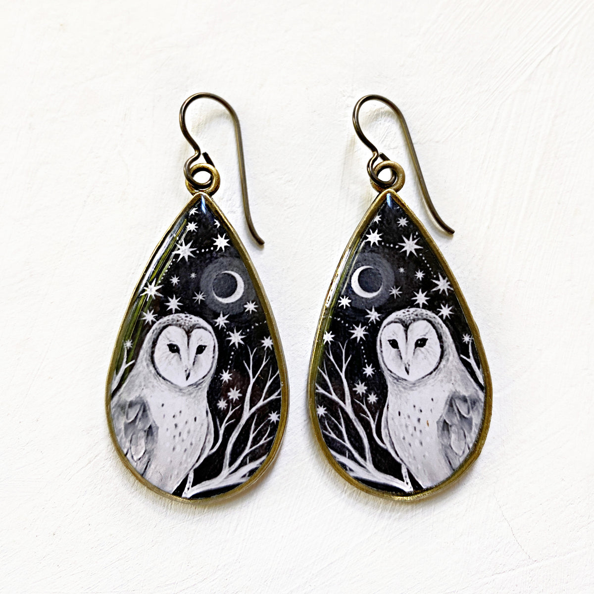 Barn Owl Teardrop Earrings