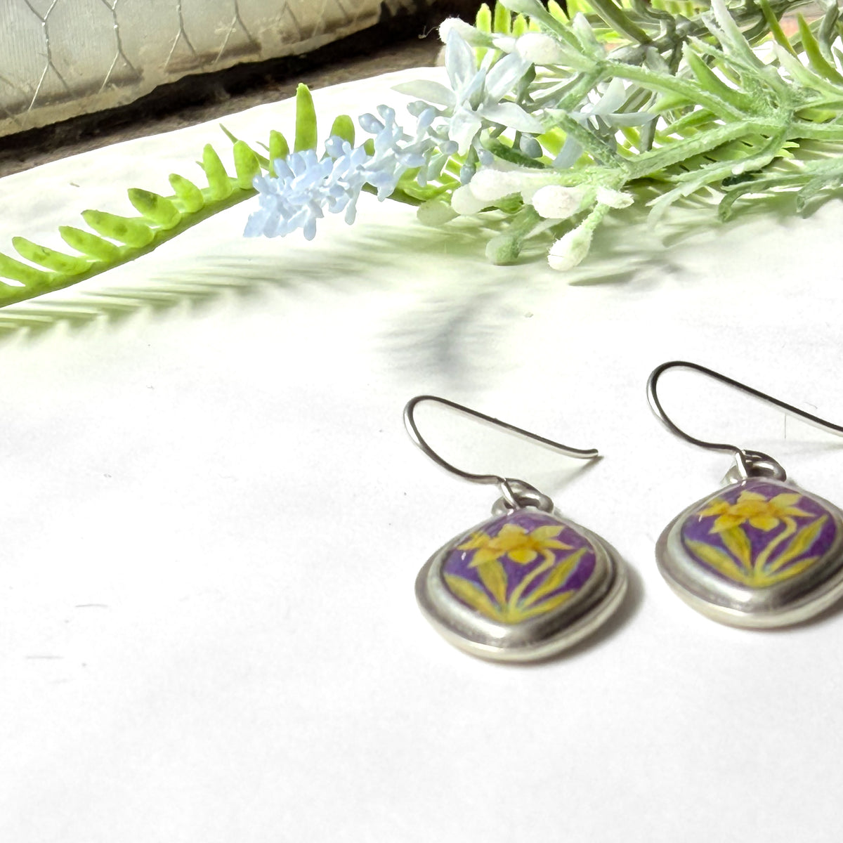 Purple Daffodil Earrings