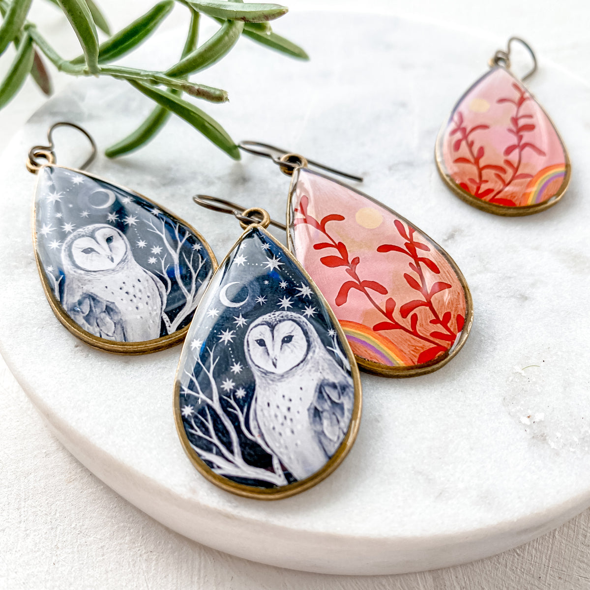 Barn Owl Teardrop Earrings