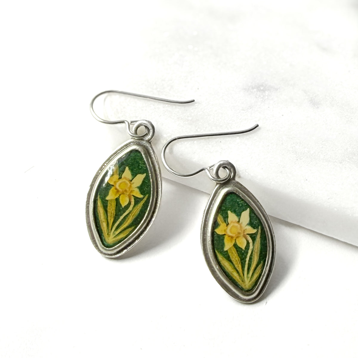 Green Daffodil Earrings