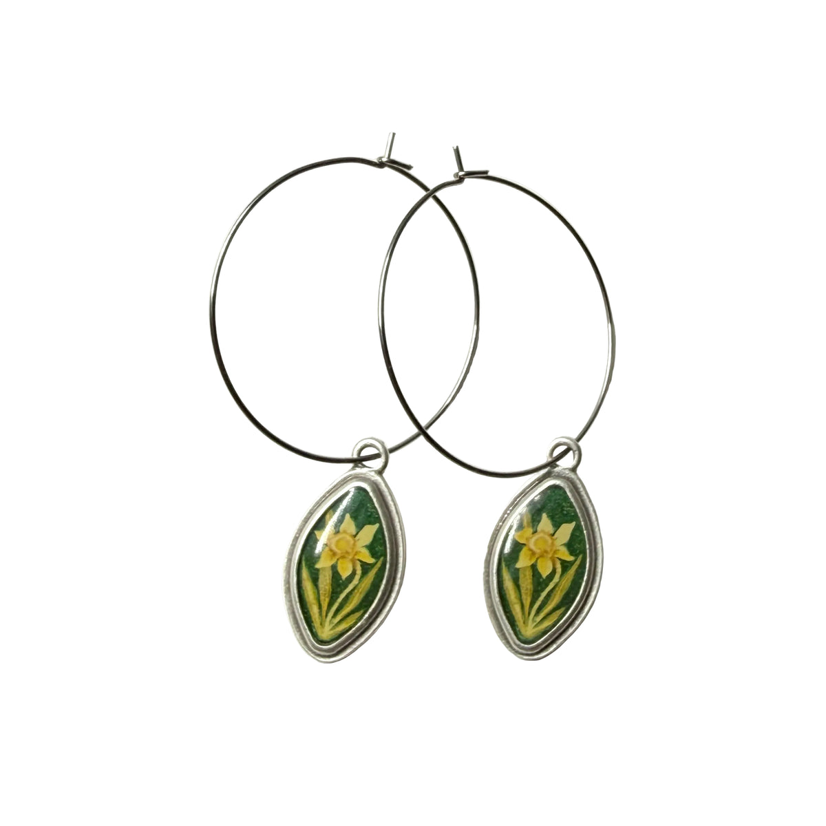 Green Daffodil Earrings