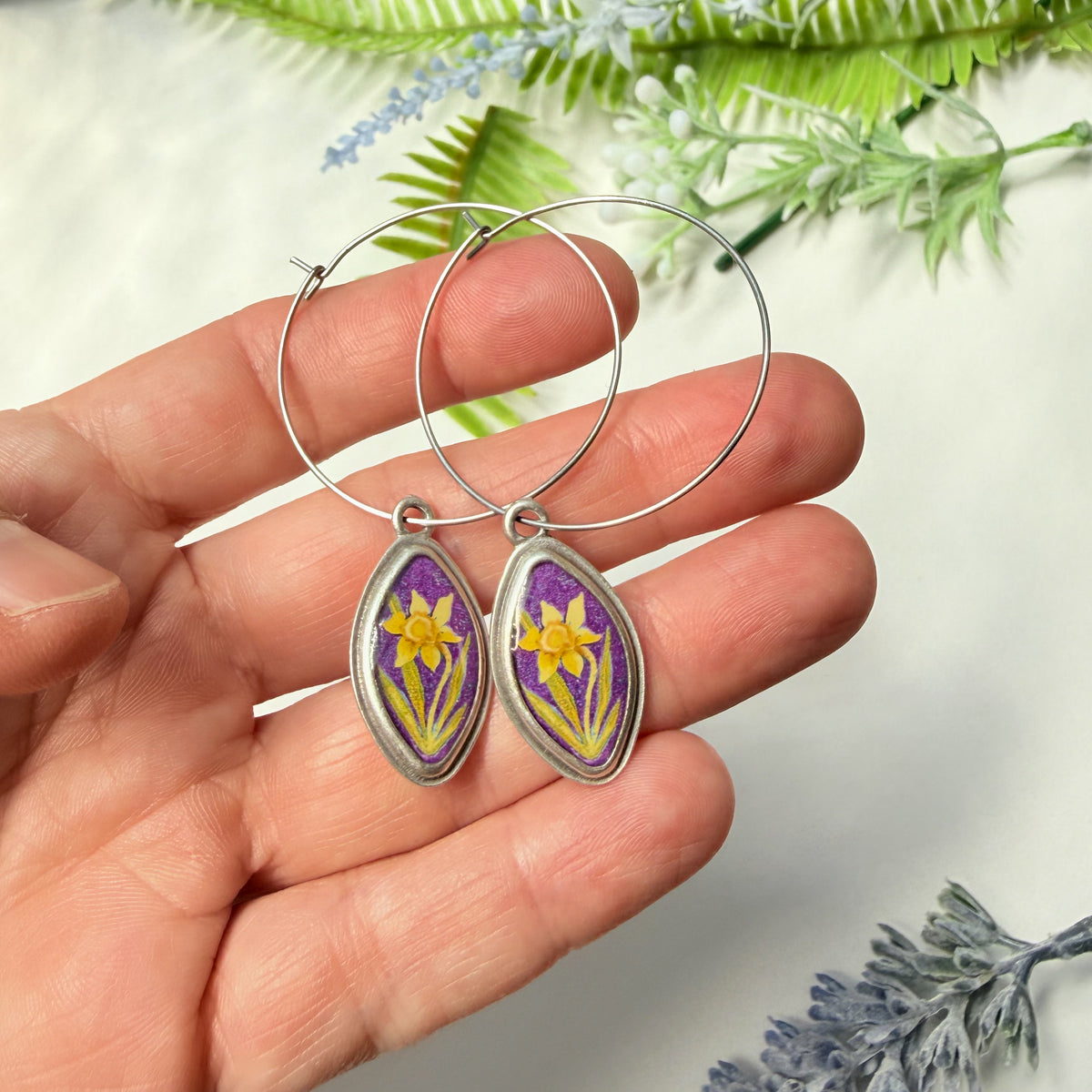 Purple Daffodil Earrings