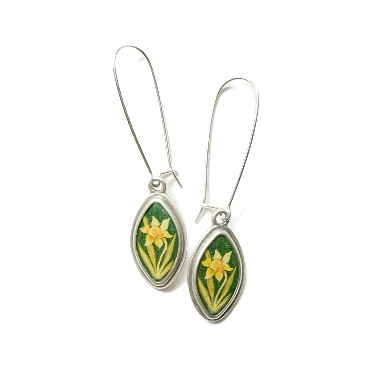 Green Daffodil Earrings