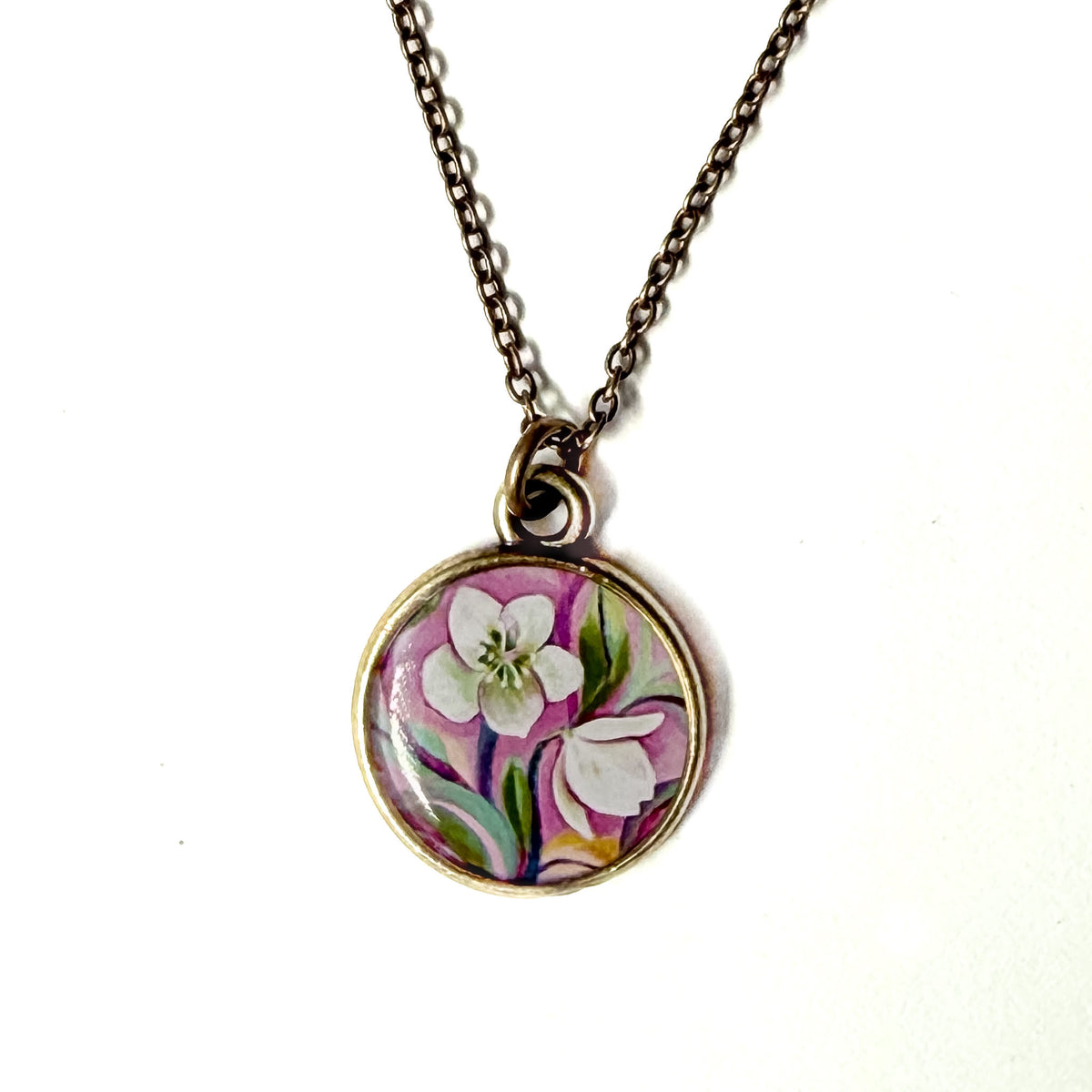 Lenten Rose Flower Bronze Necklace