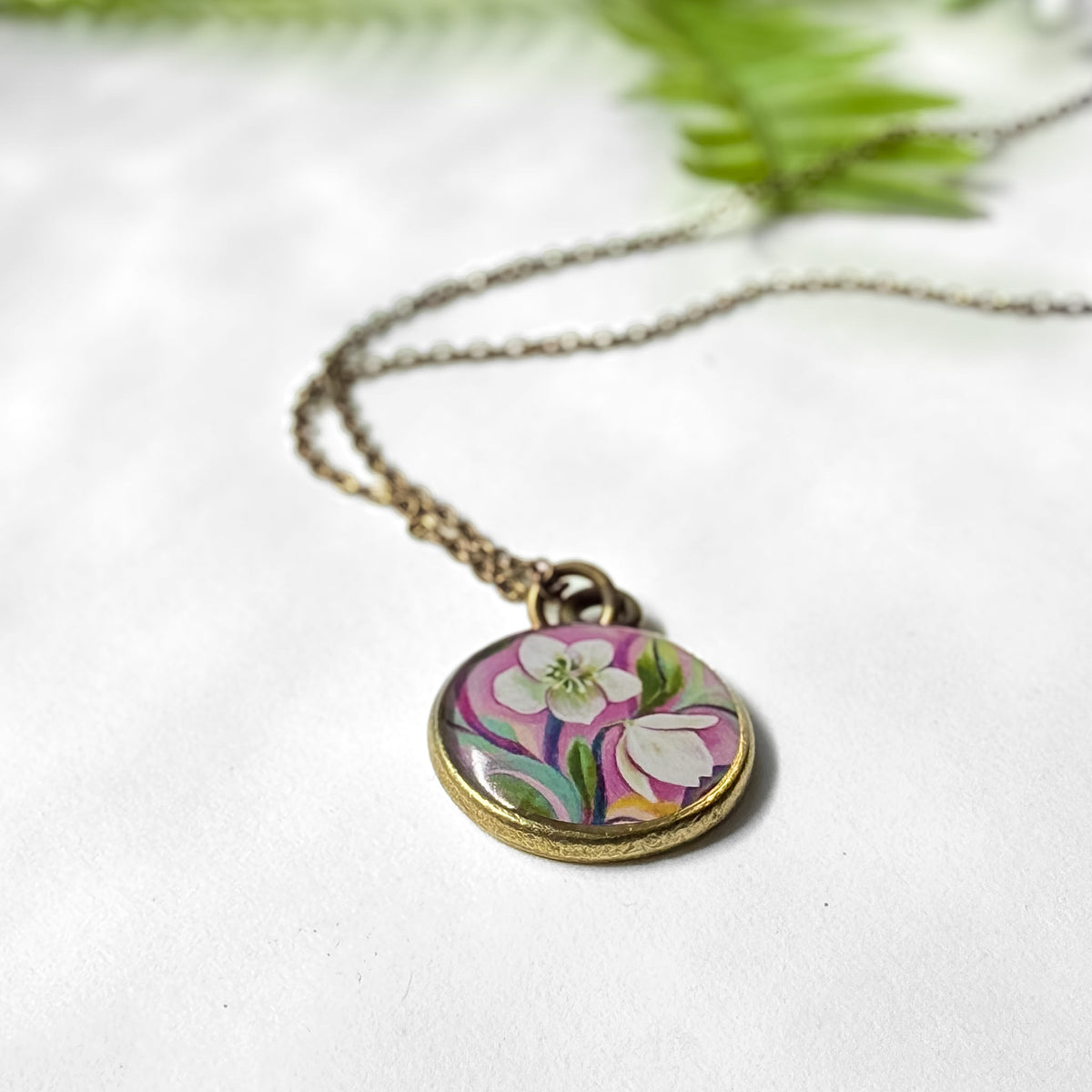 Lenten Rose Flower Bronze Necklace