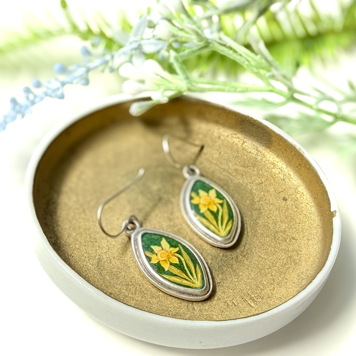 Green Daffodil Earrings