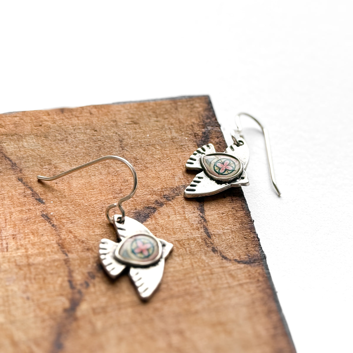 Centered Bird Silver Earrings