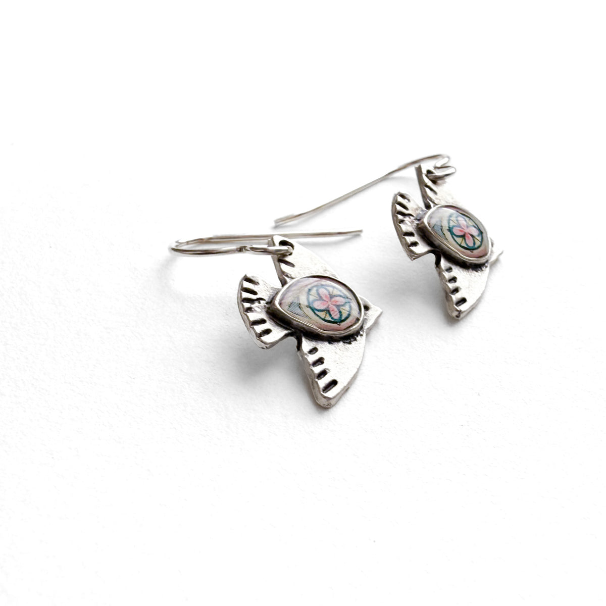 Centered Bird Silver Earrings