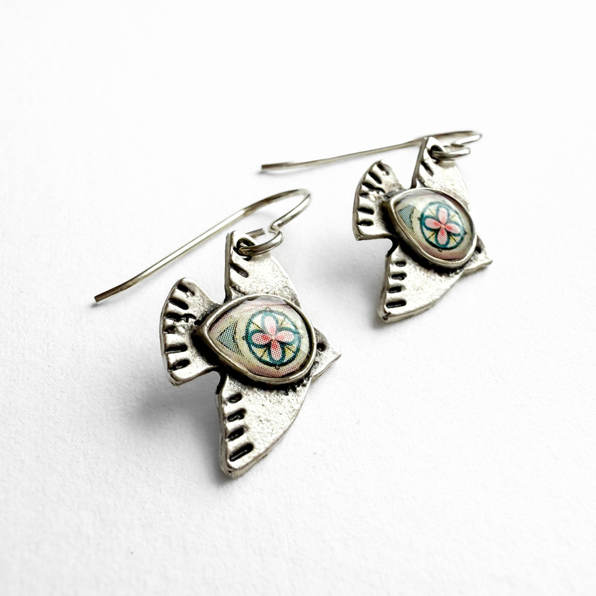 Centered Bird Silver Earrings