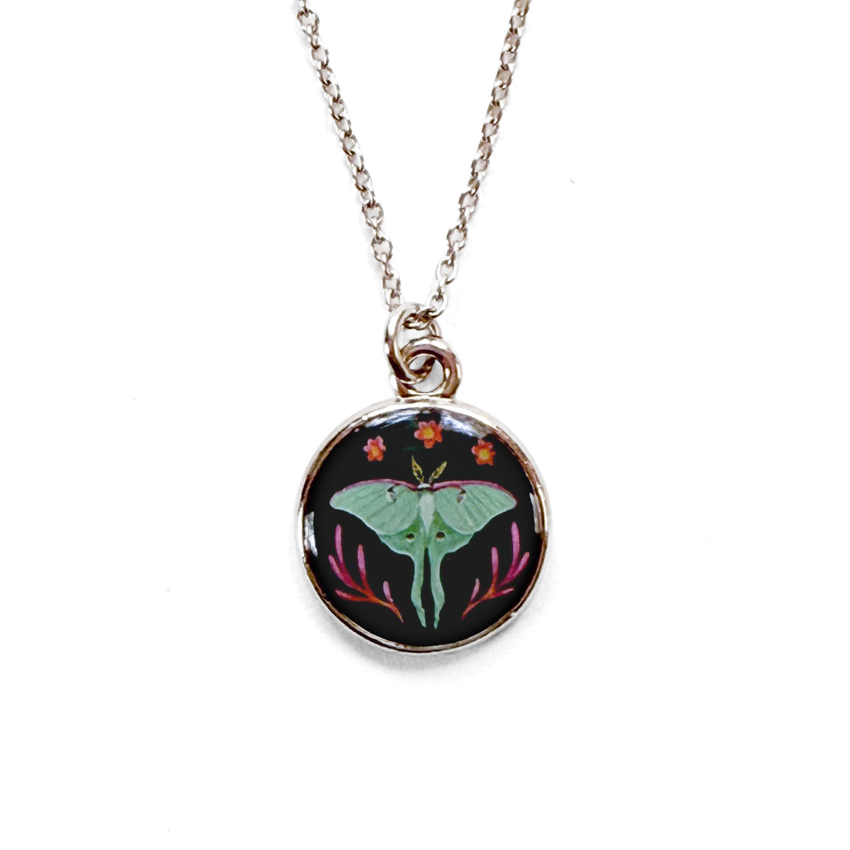 Luna Moth Silver Necklace
