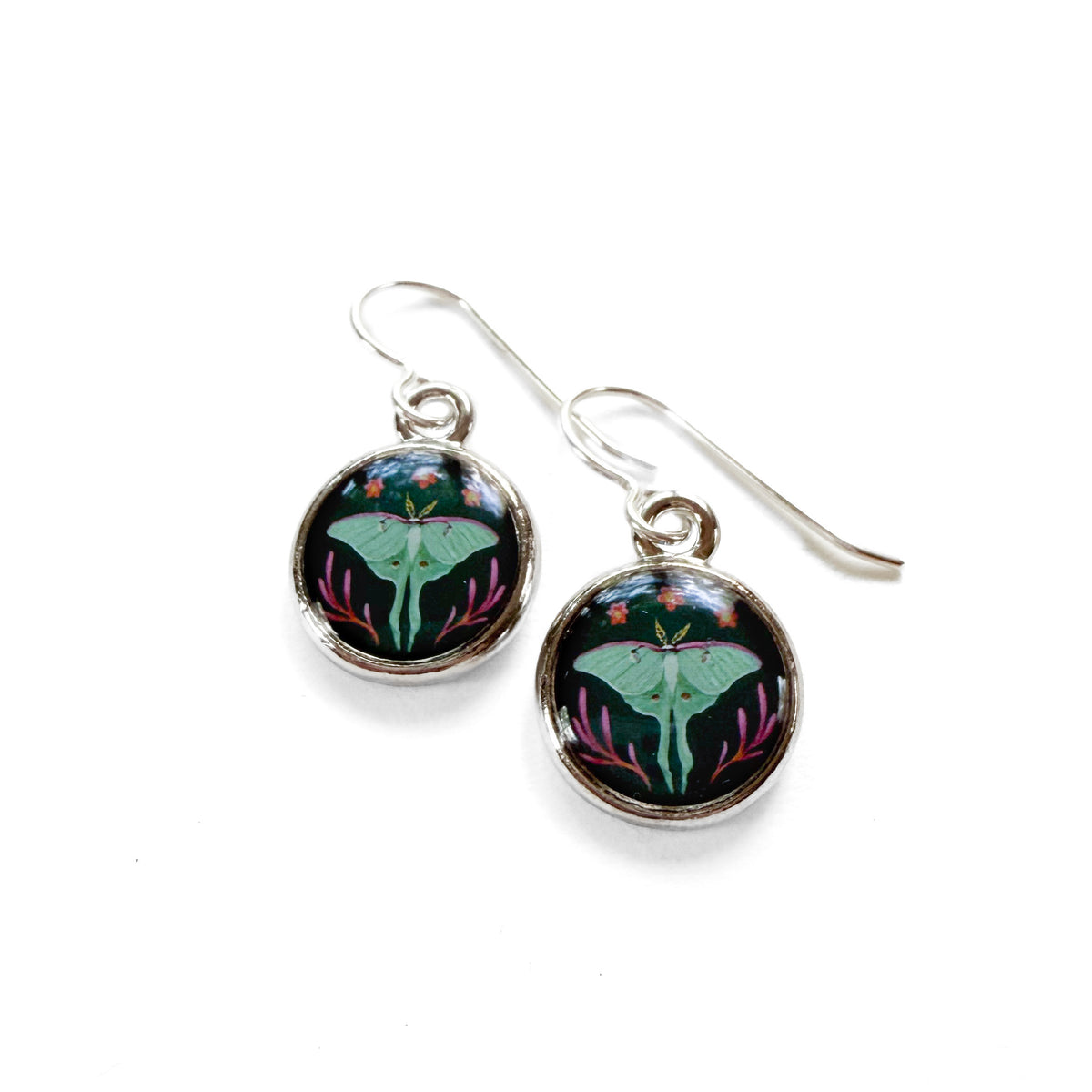 Luna Moth Silver Earrings