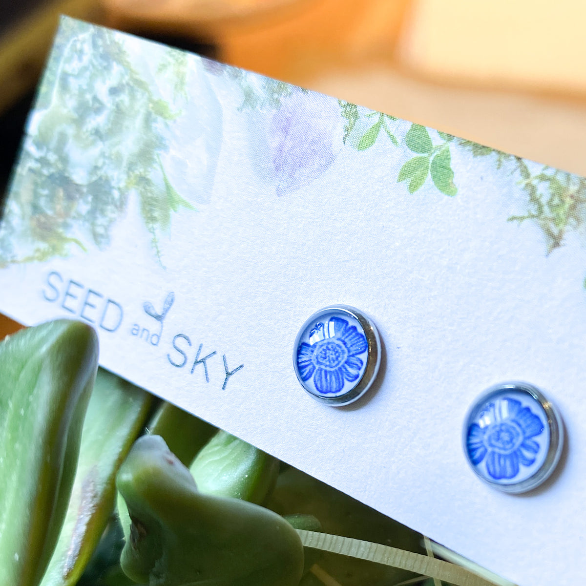 Blue Flower Studs