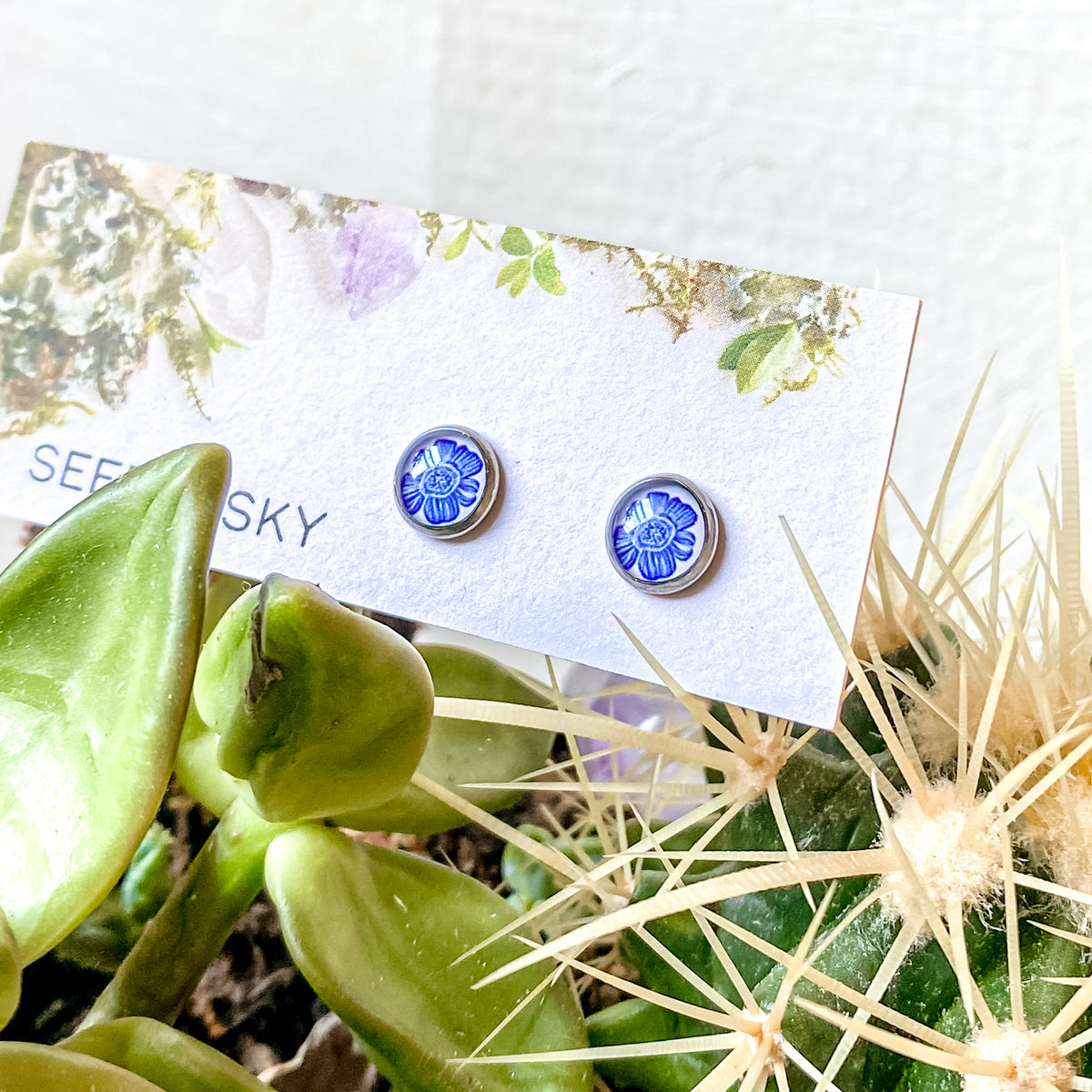 Blue Flower Studs