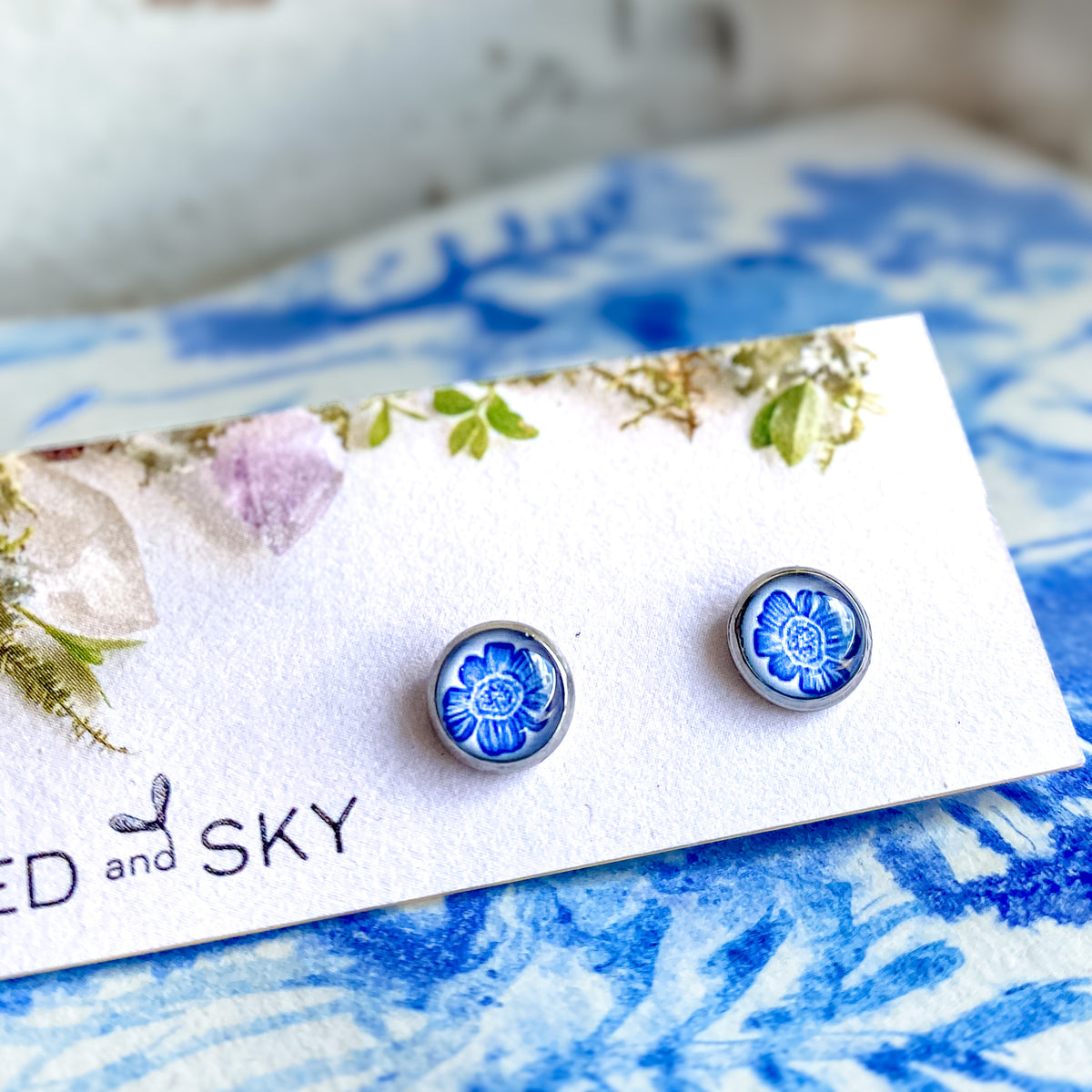 Blue Flower Studs