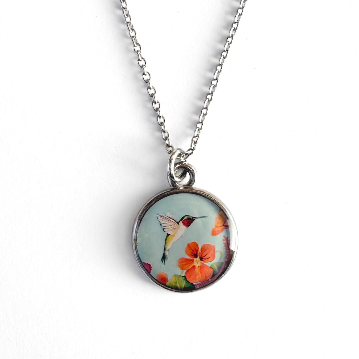 Blue Hummingbird Silver Necklace