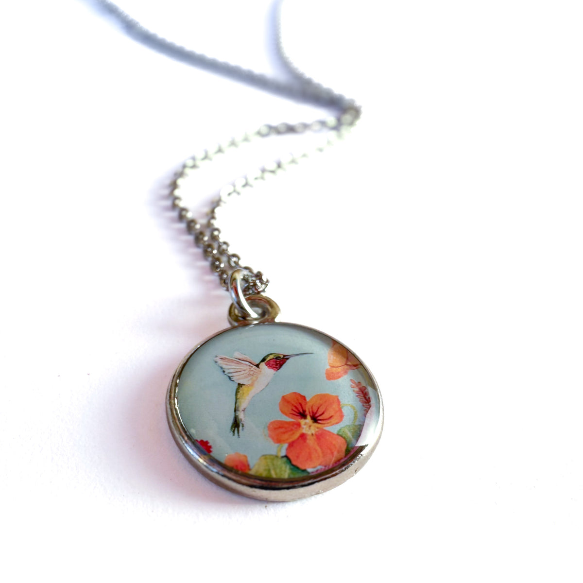 Blue Hummingbird Silver Necklace