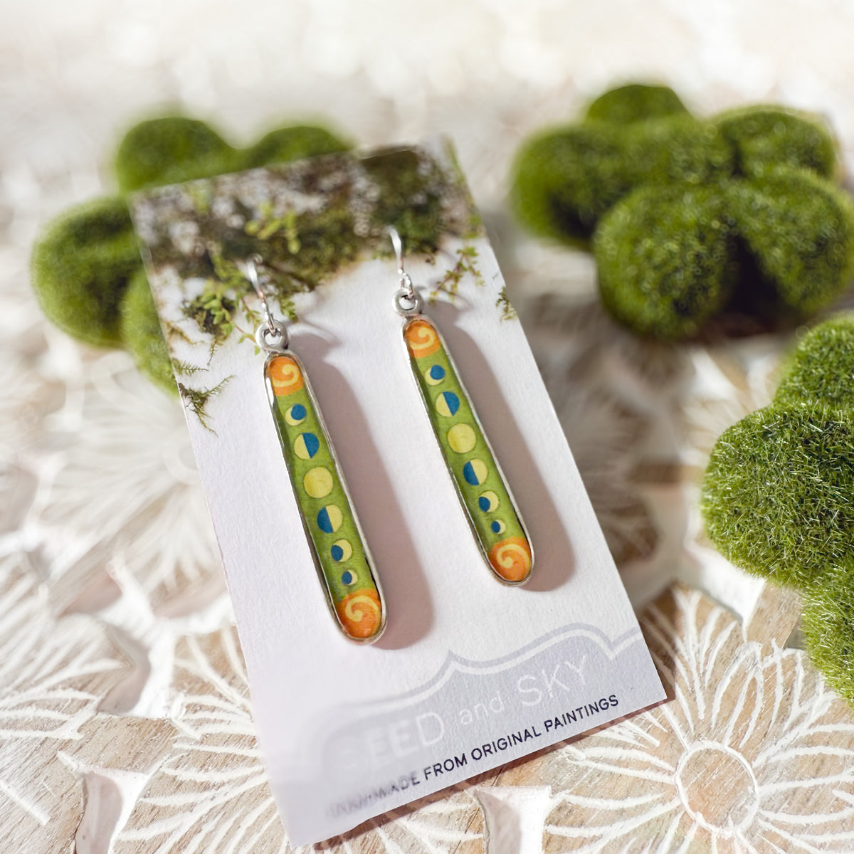 Weck Moonphase Spiral Long Silver Earrings