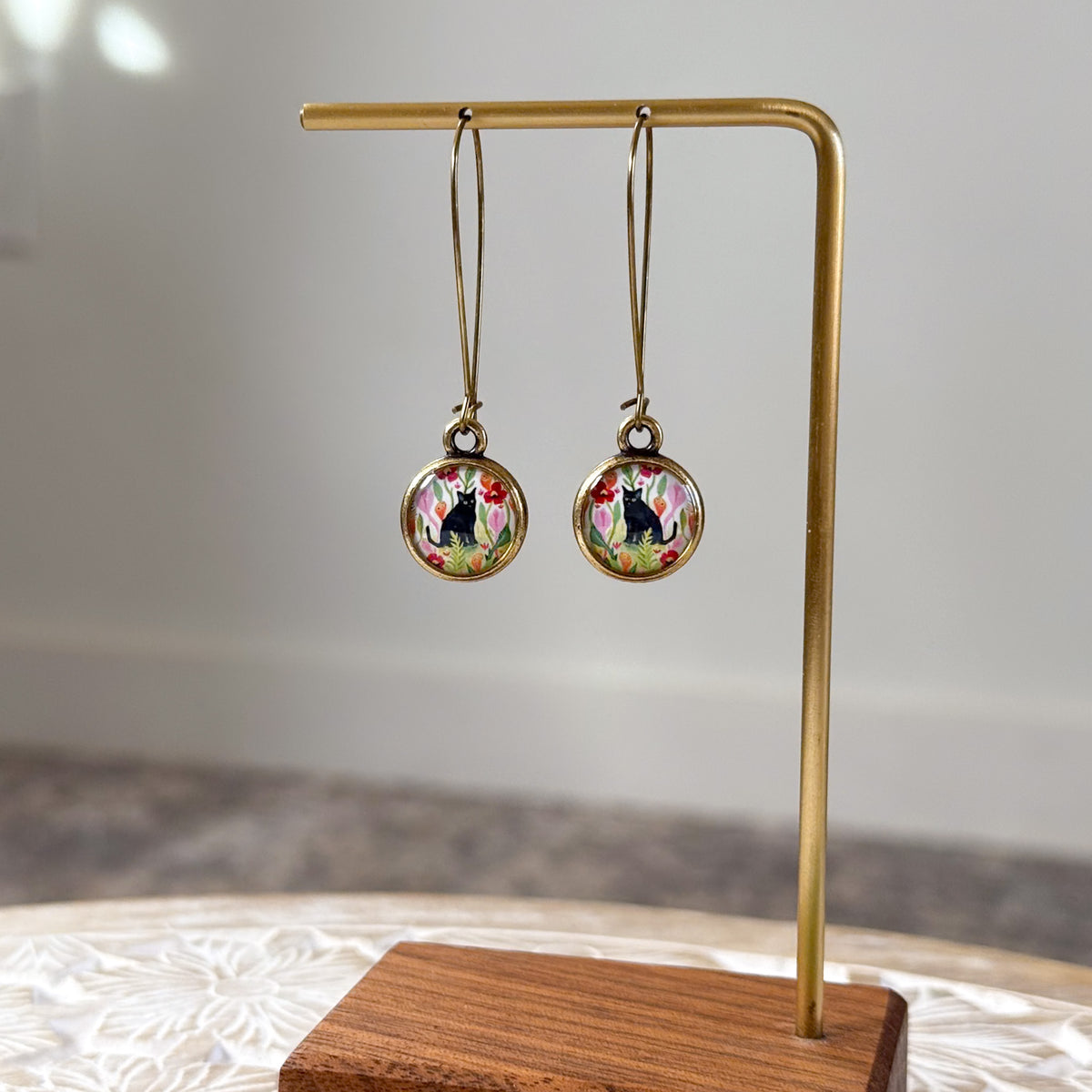 Black Cat Bronze Earrings