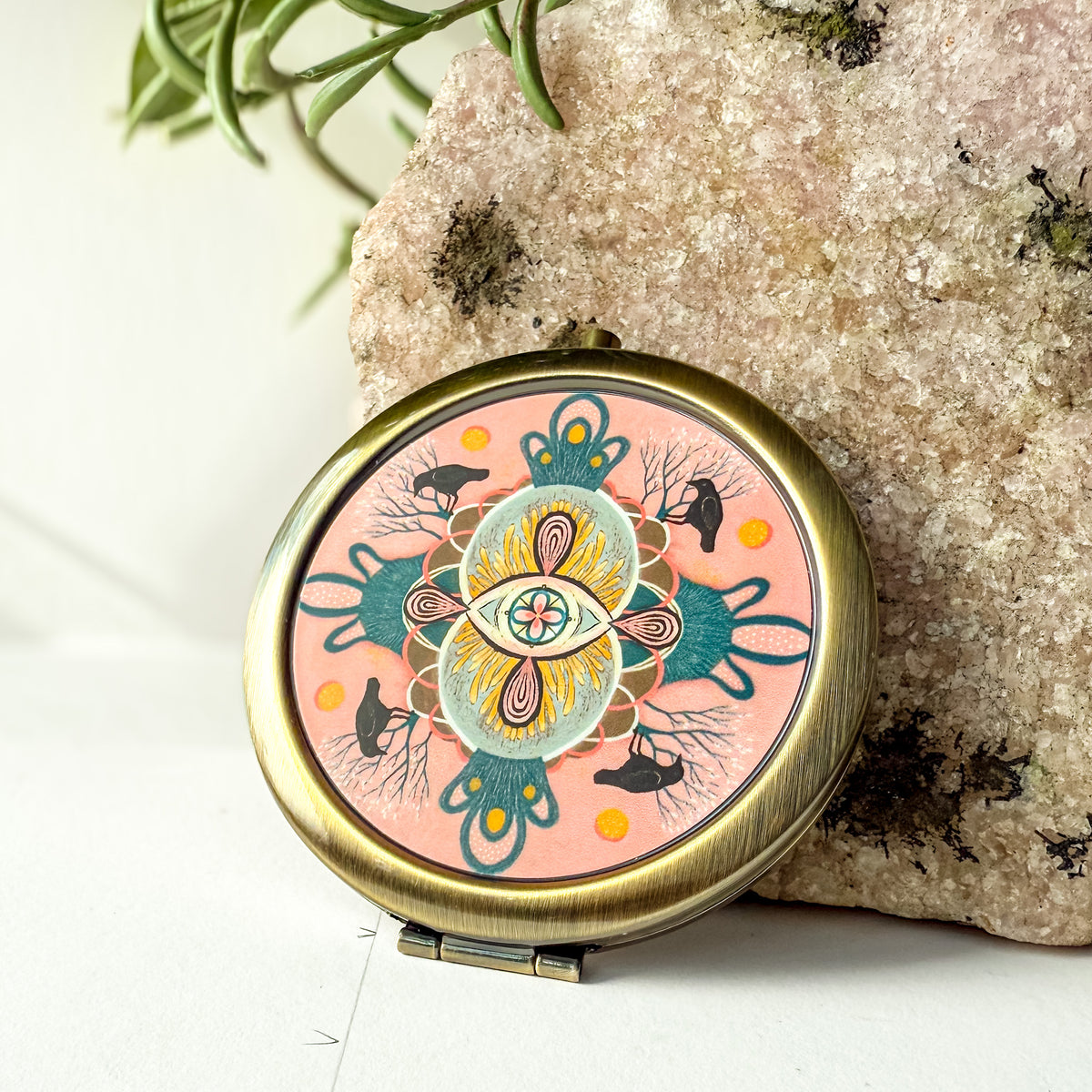 Crow Mandala Pocket Mirror | Nature Art Compact Mirror
