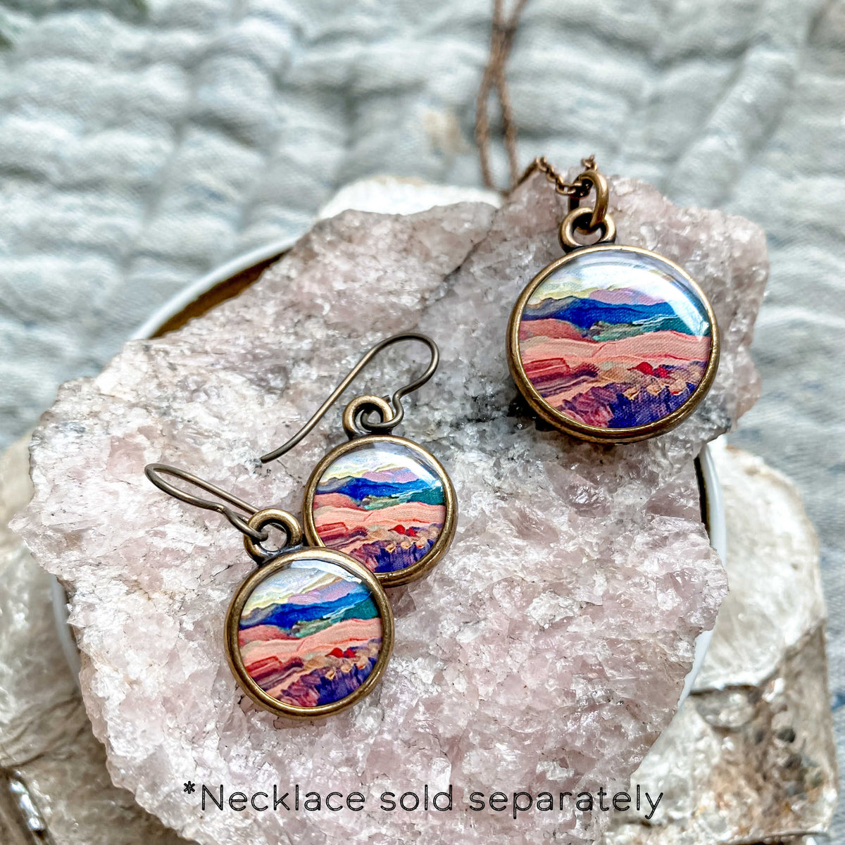 Red Mountains Bronze Earrings, artwork by guest artist Hannah Seng