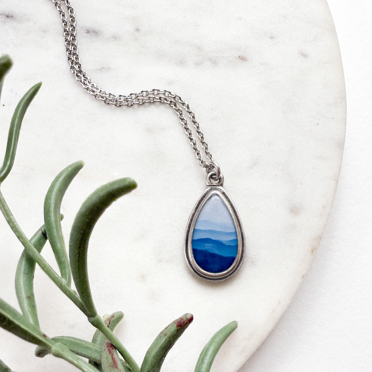 Blue Ridge Mountains Silver Teardrop Necklace