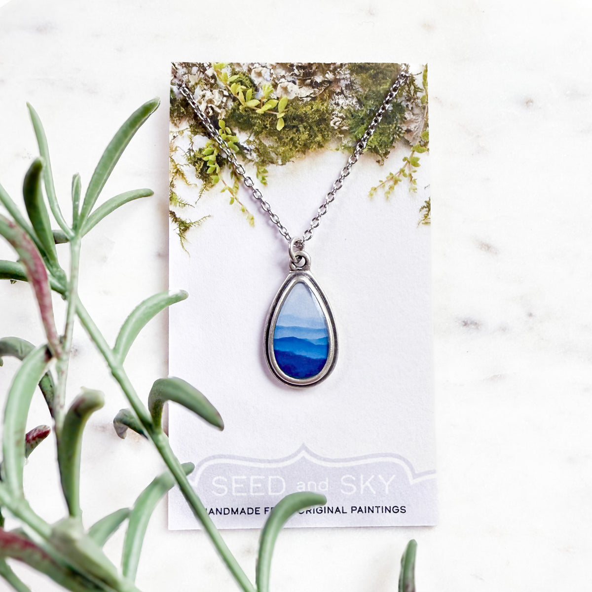 Blue Ridge Mountains Silver Teardrop Necklace