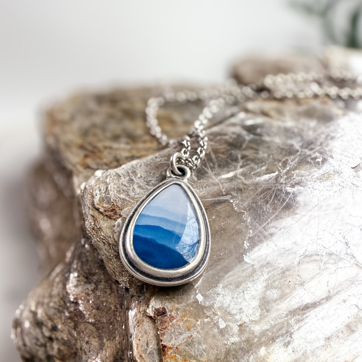 Blue Ridge Mountains Silver Teardrop Necklace