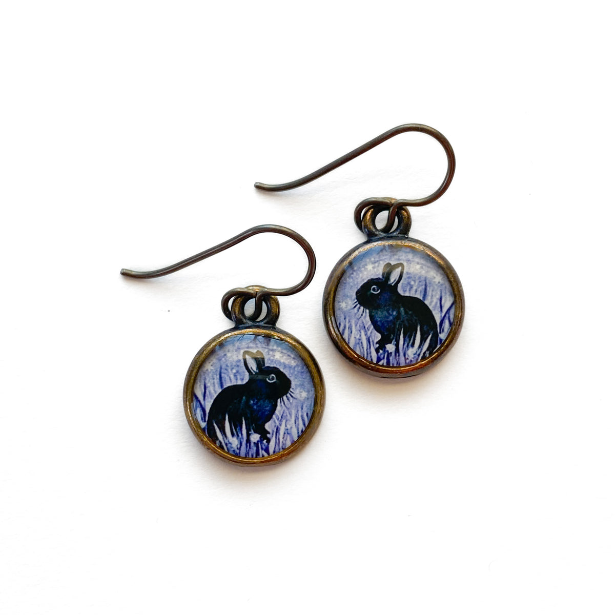 Black Bunny Bronze Earrings