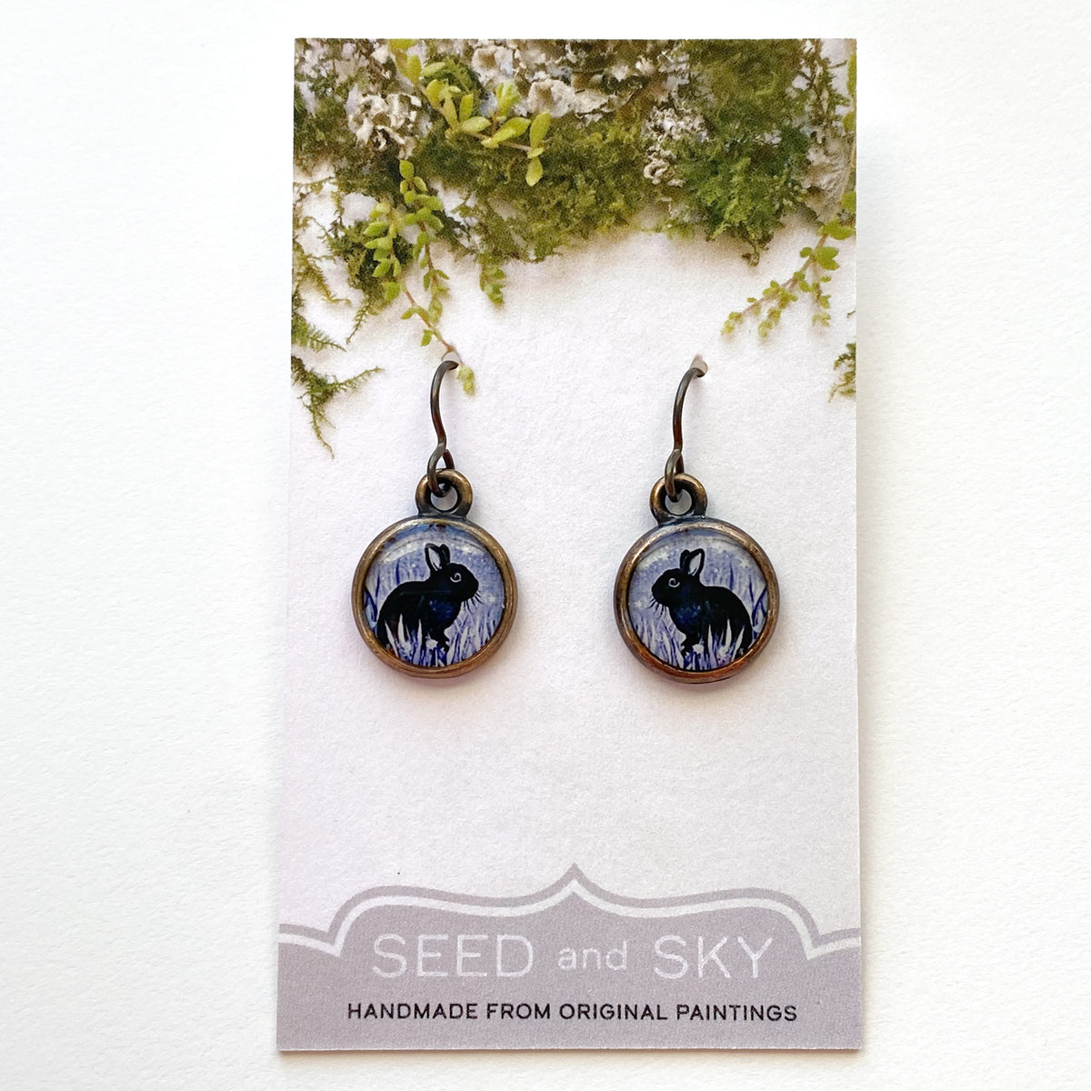 Black Bunny Bronze Earrings