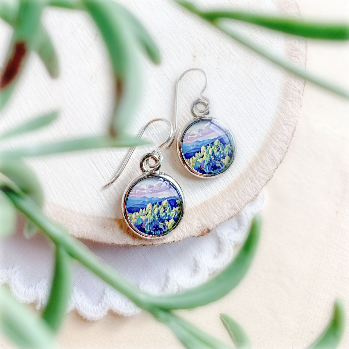 Mountain View Earrings, Artwork by guest artist Hannah Seng