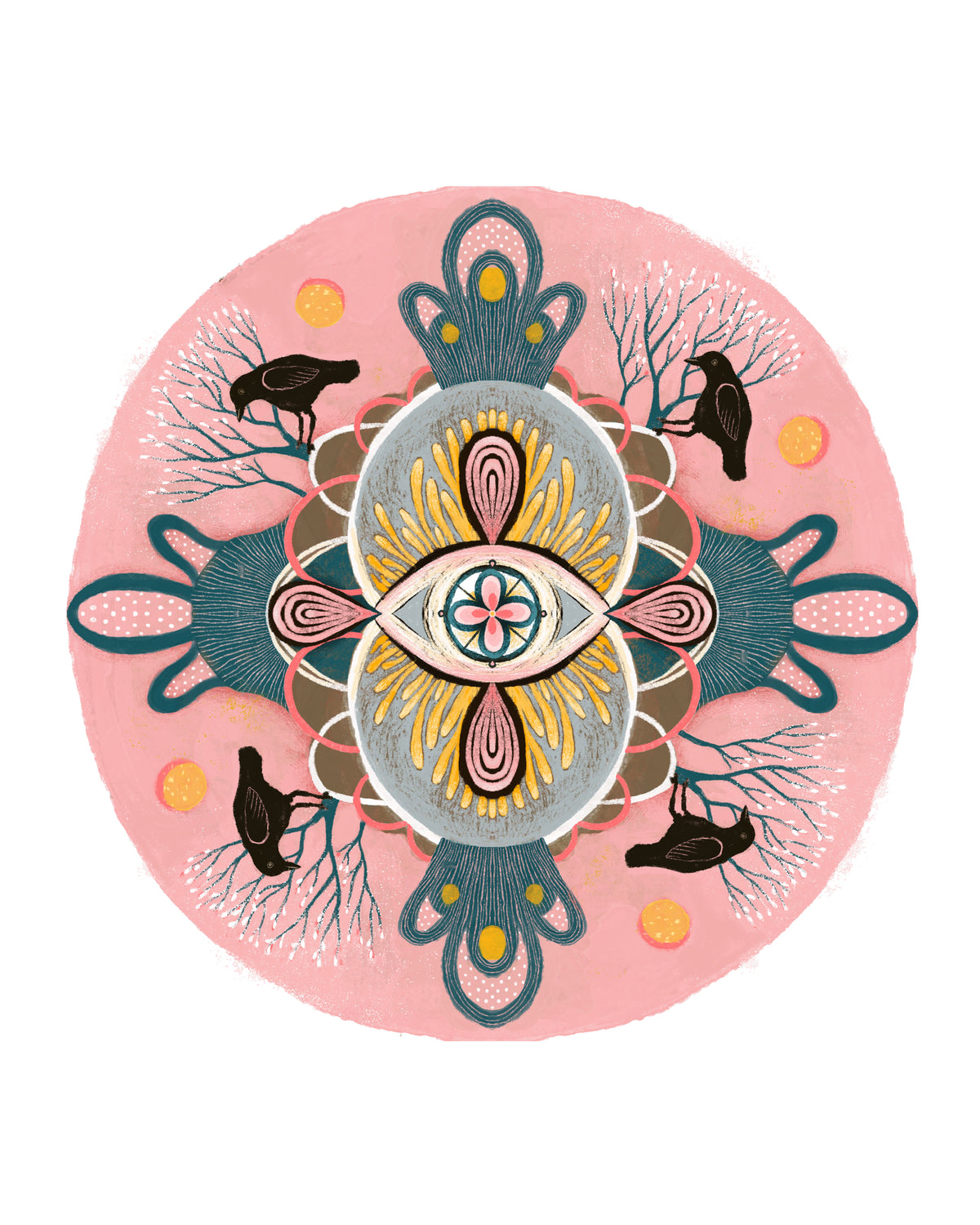 Pink Crow Mandala Fine Art Print