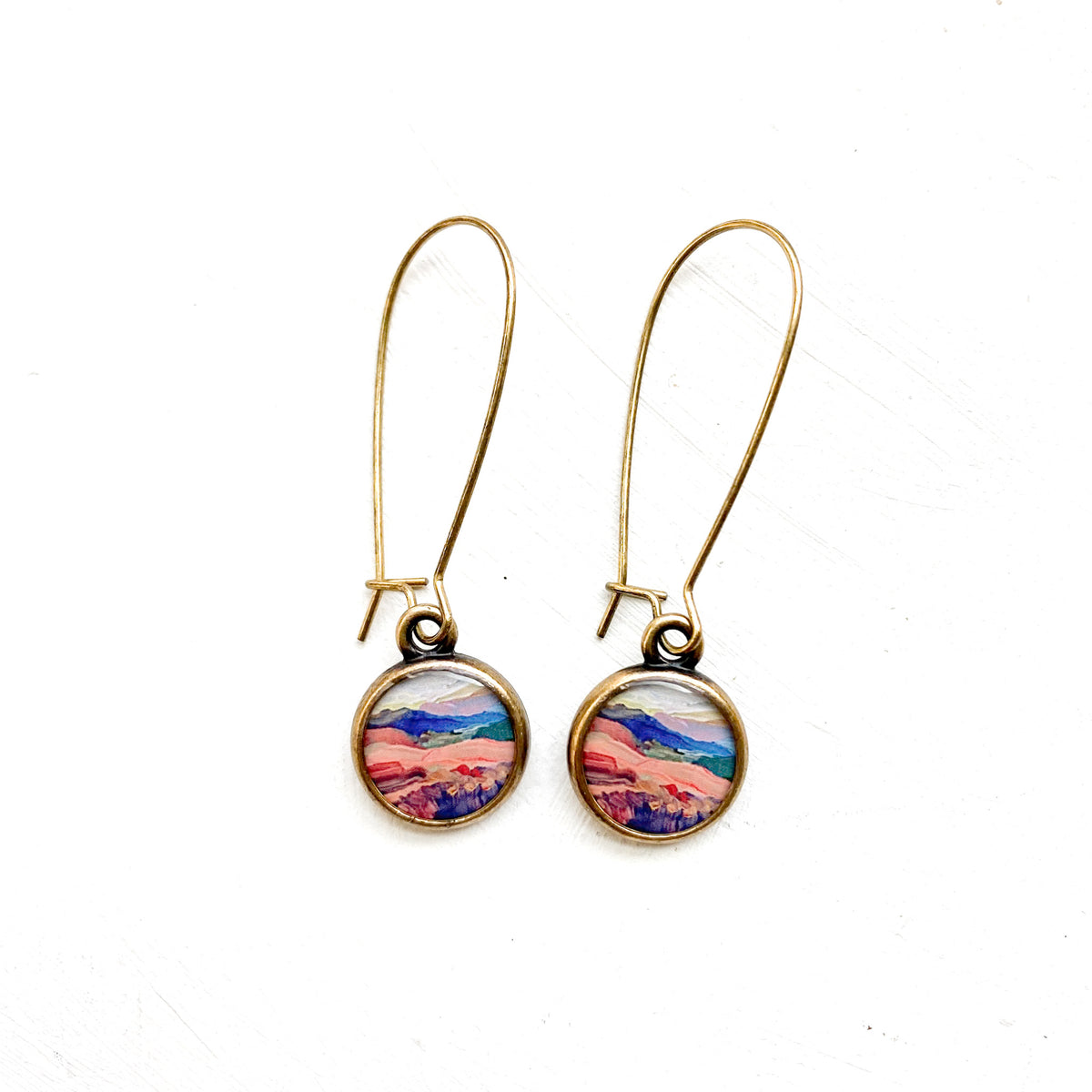 Red Mountains Bronze Earrings, artwork by guest artist Hannah Seng