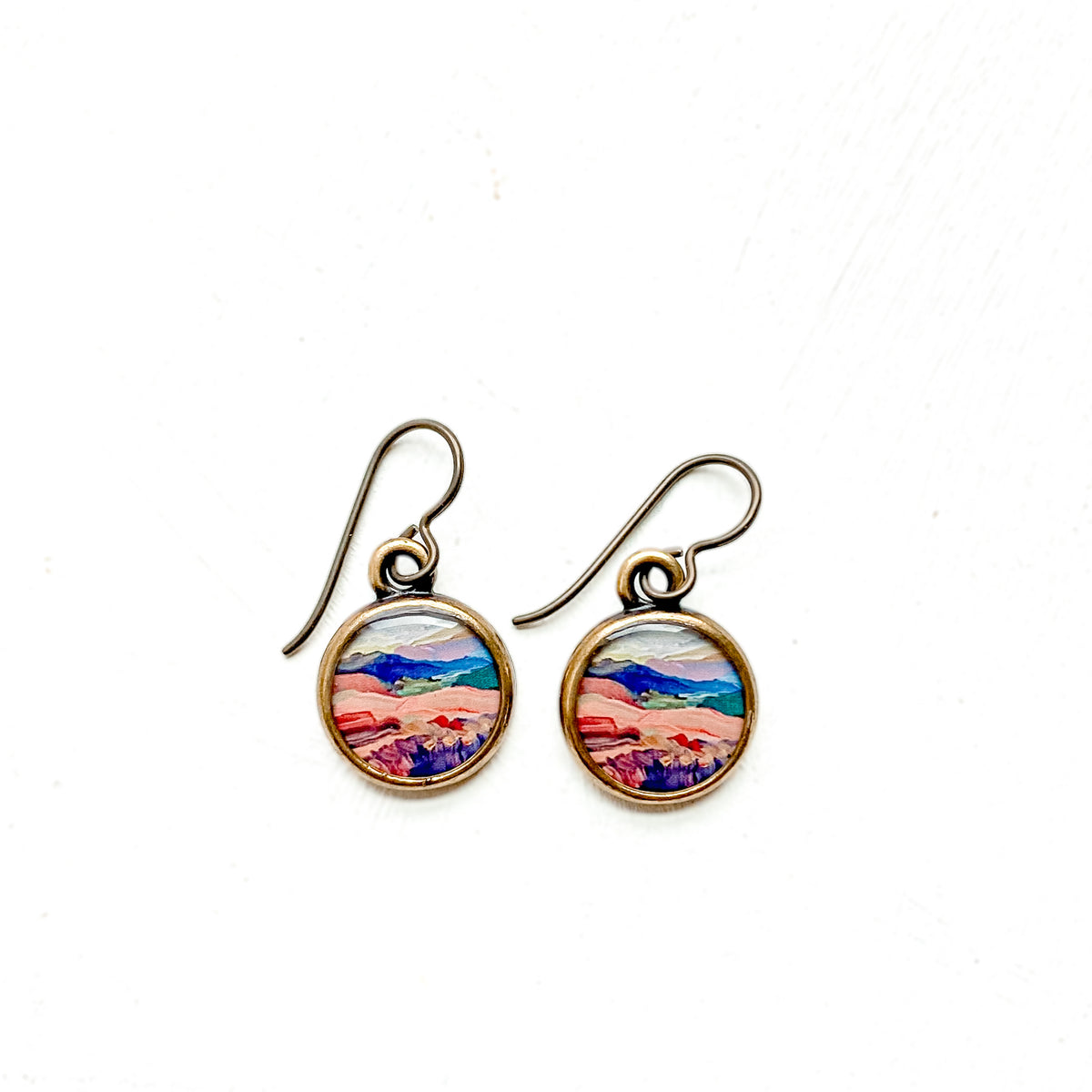 Red Mountains Bronze Earrings, artwork by guest artist Hannah Seng