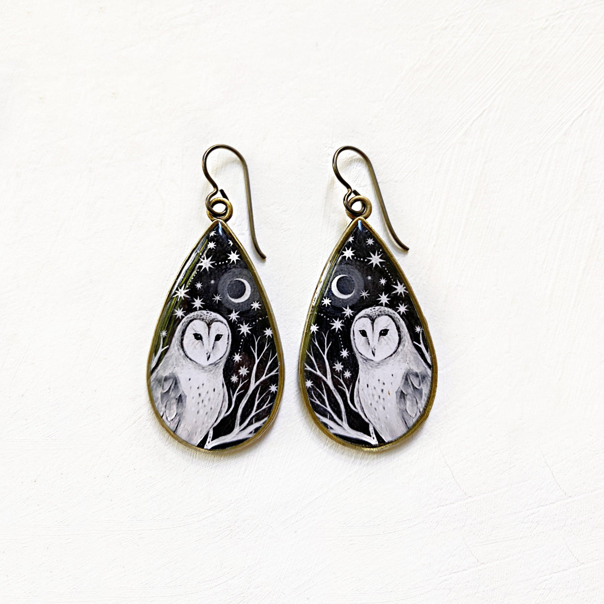 Barn Owl Teardrop Earrings