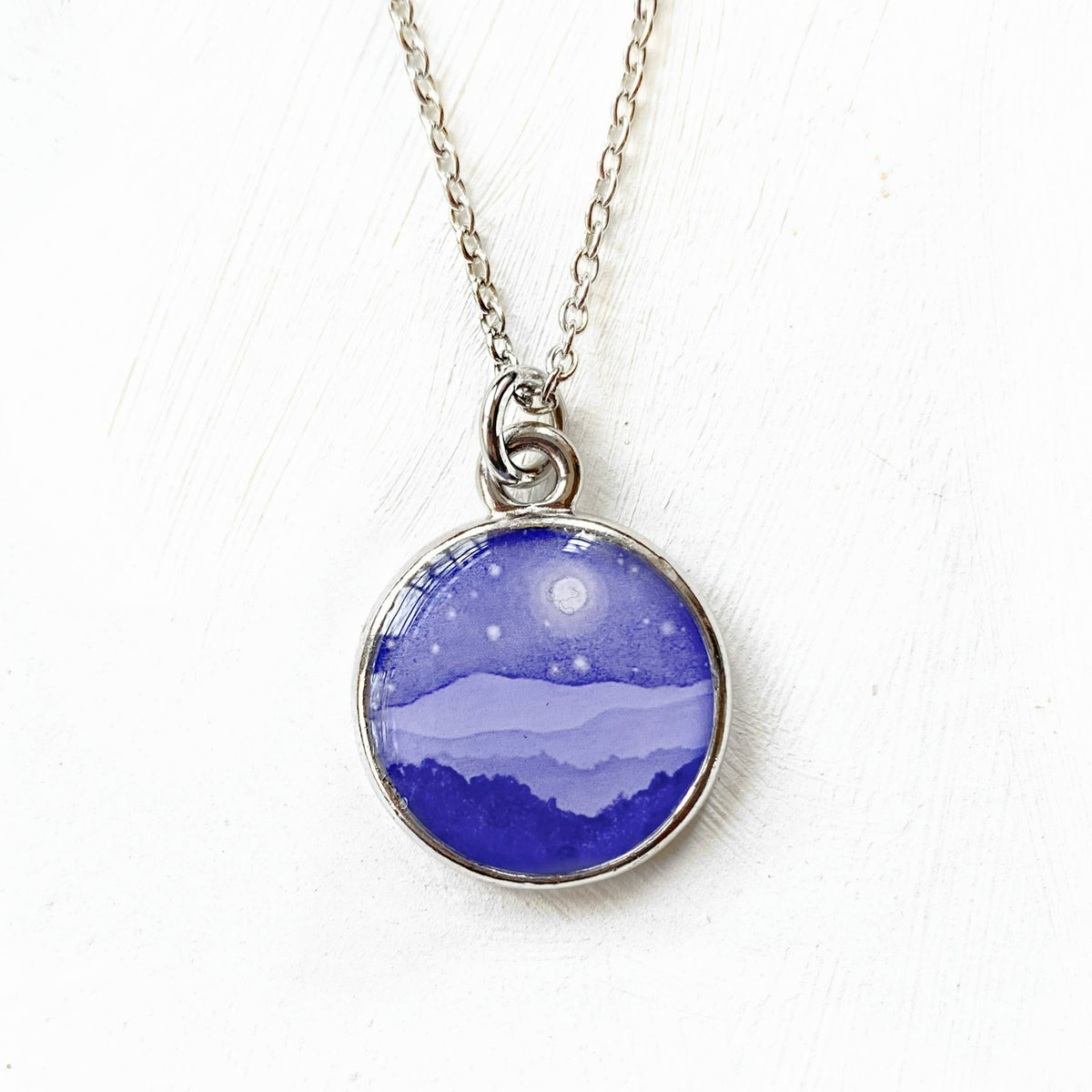Moonlit Mountains Silver Necklace