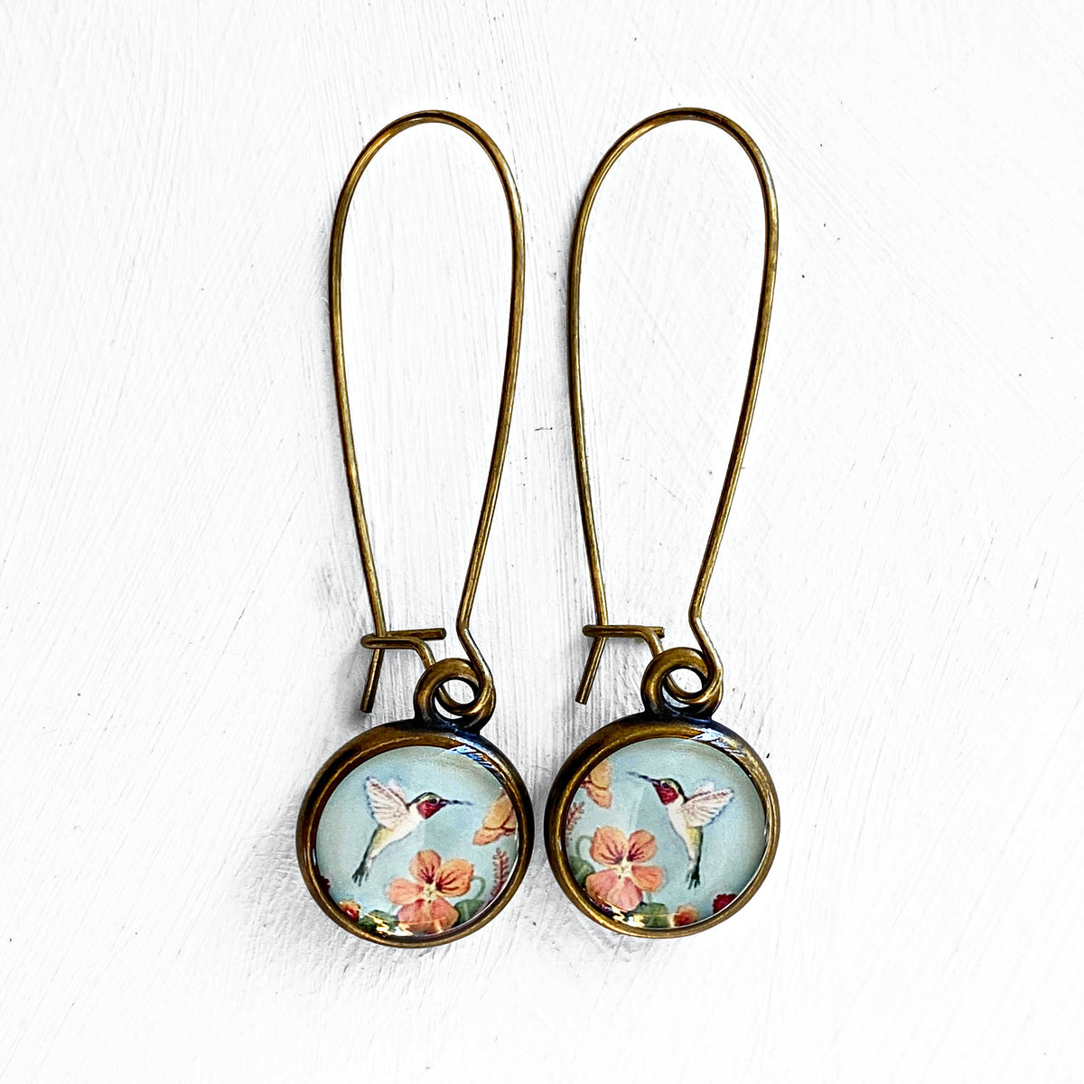Blue Hummingbird Bronze Earrings