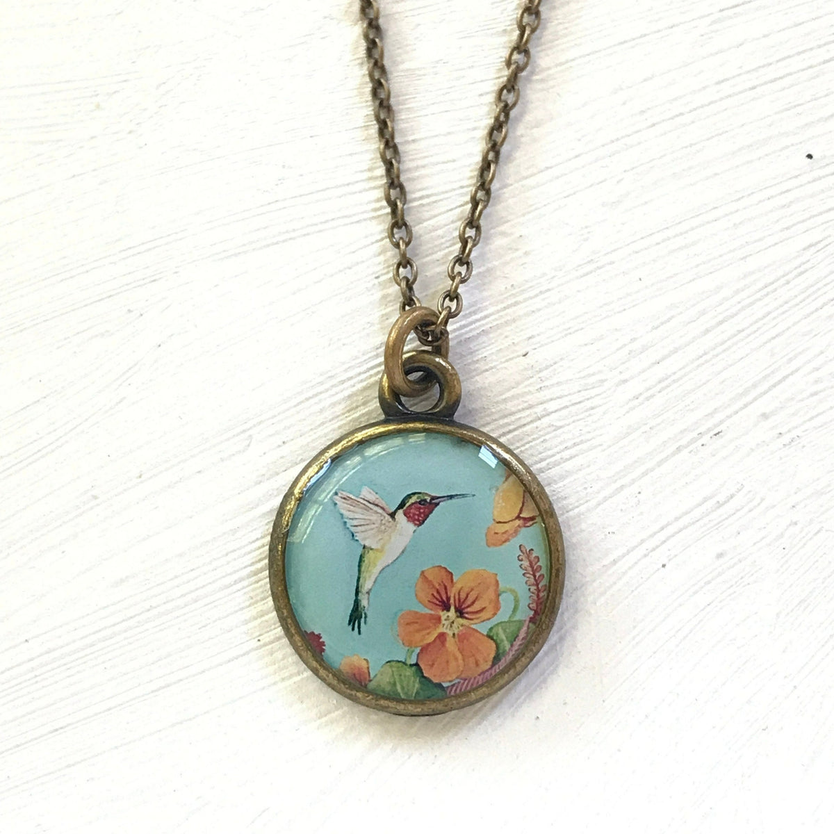 Blue Hummingbird Bronze Necklace