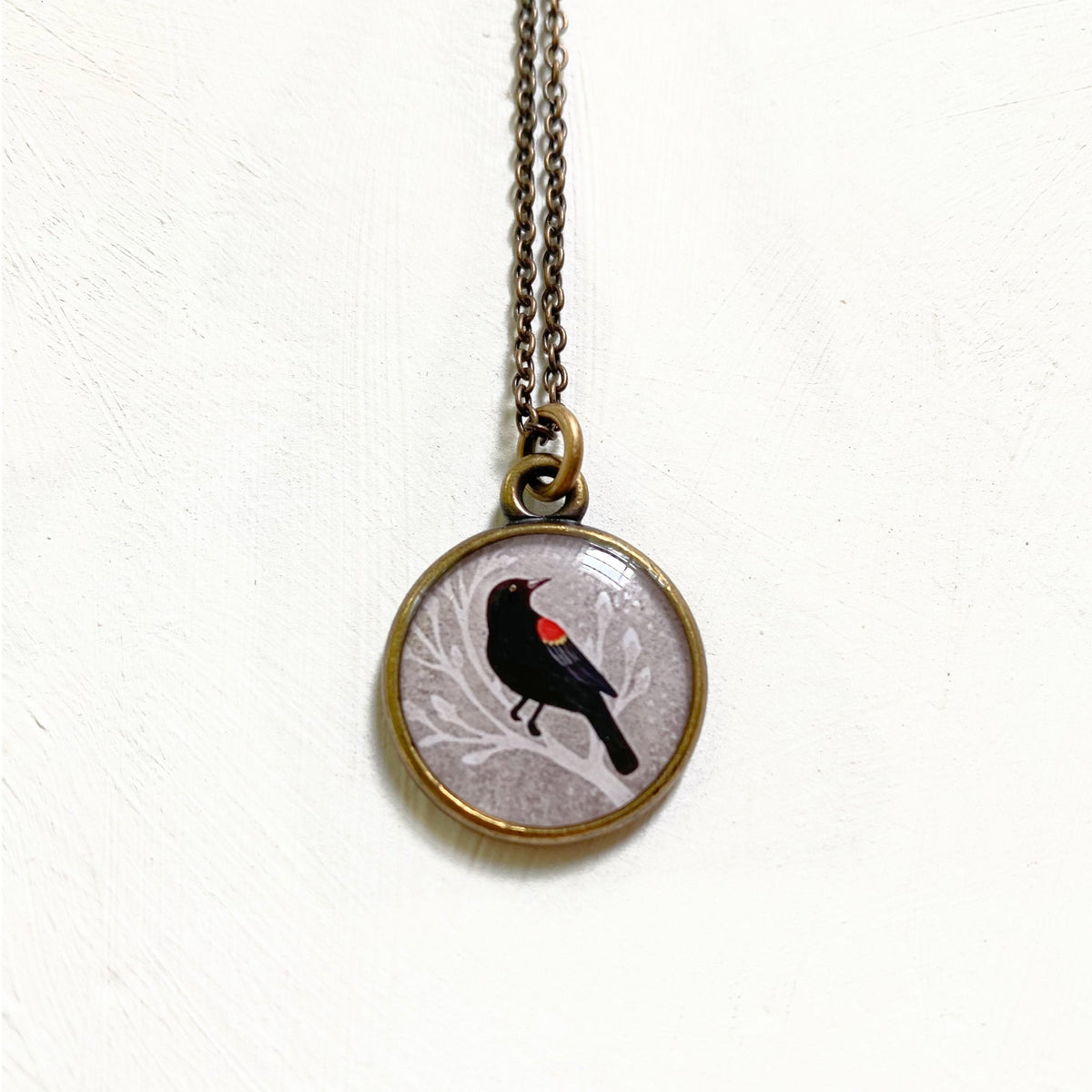 Red Winged Blackbird Bronze Necklace